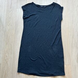 Prana T-Shirt Dress Womens Large Charcoal Gray Slub Knit Cap Sleeve Mini Yoga